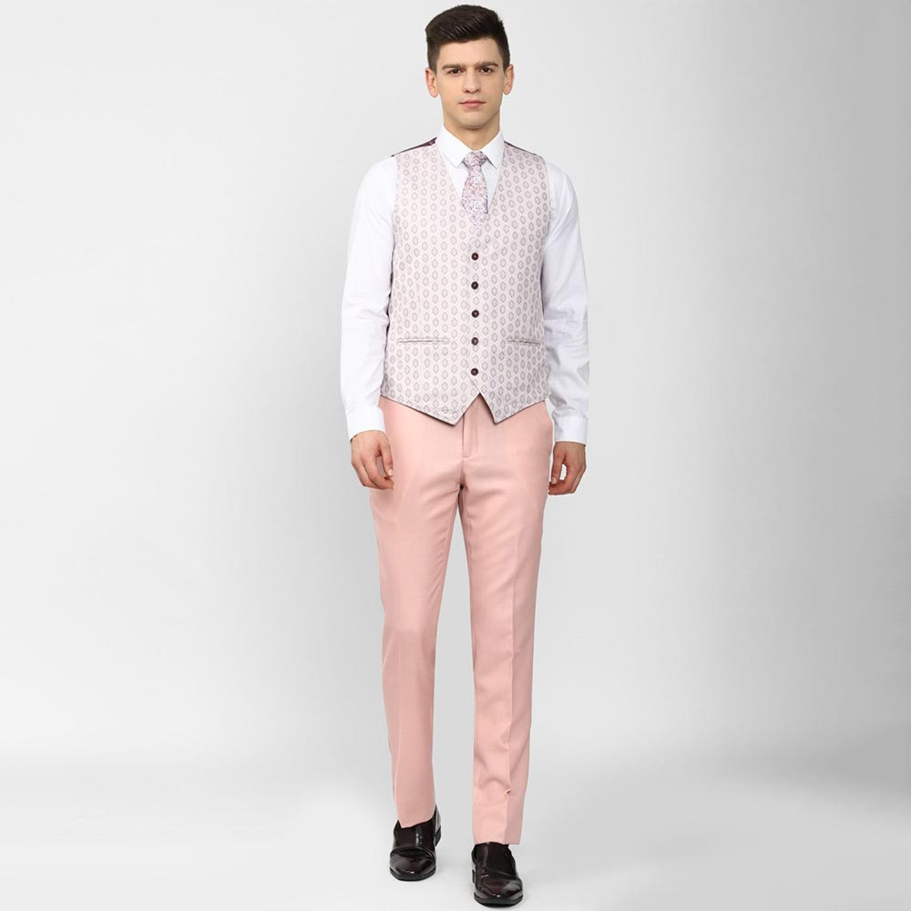 Men Pink Solid Slim-Fit Single-Breasted Three-Piece Formal Suit