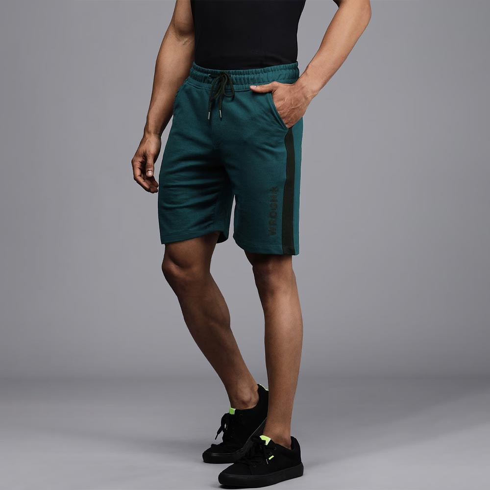 Men Teal Blue Solid Slim Fit Mid-Rise Regular Shorts with Side Taping