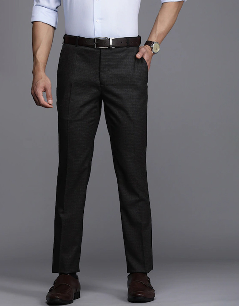 Men Black Checked Slim Fit Formal Trousers