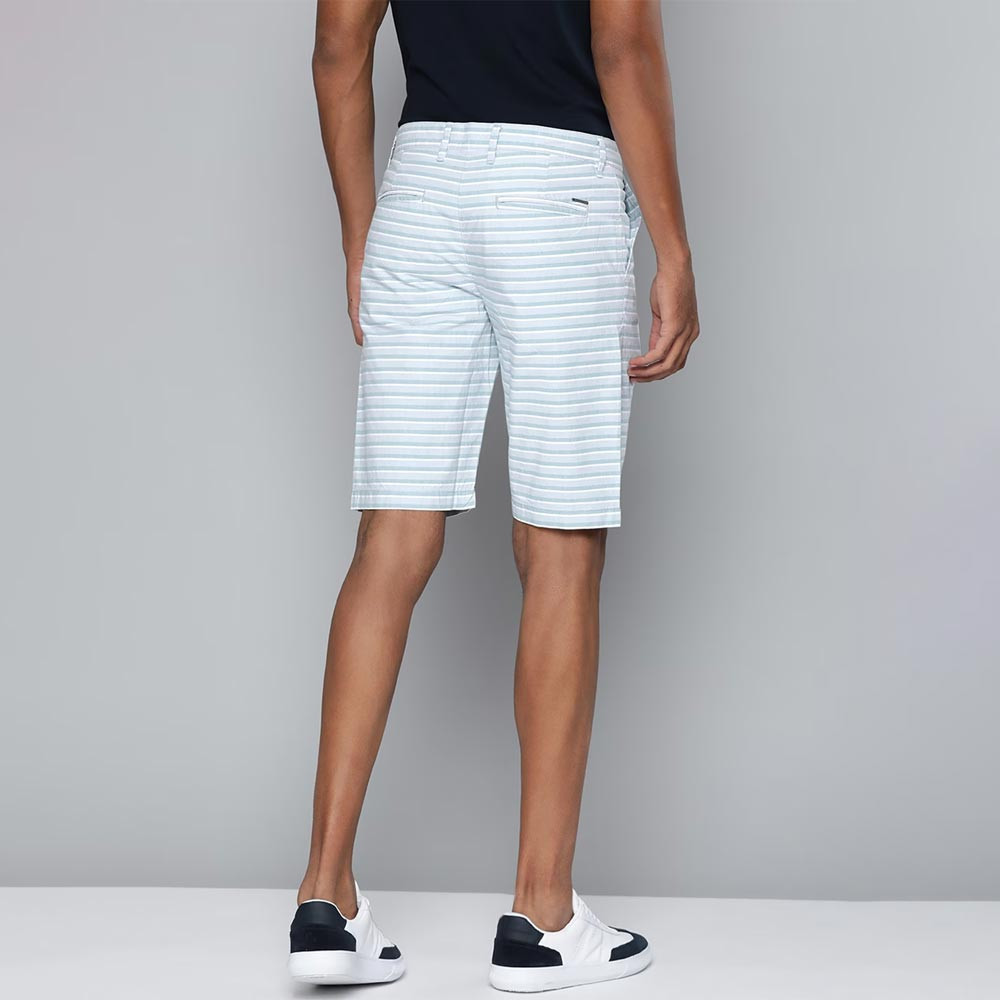 Men Blue & White Striped Slim Fit Chino Pure Cotton Shorts