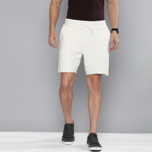 Men White Solid Mid Rise Above Knee Length Regular Shorts