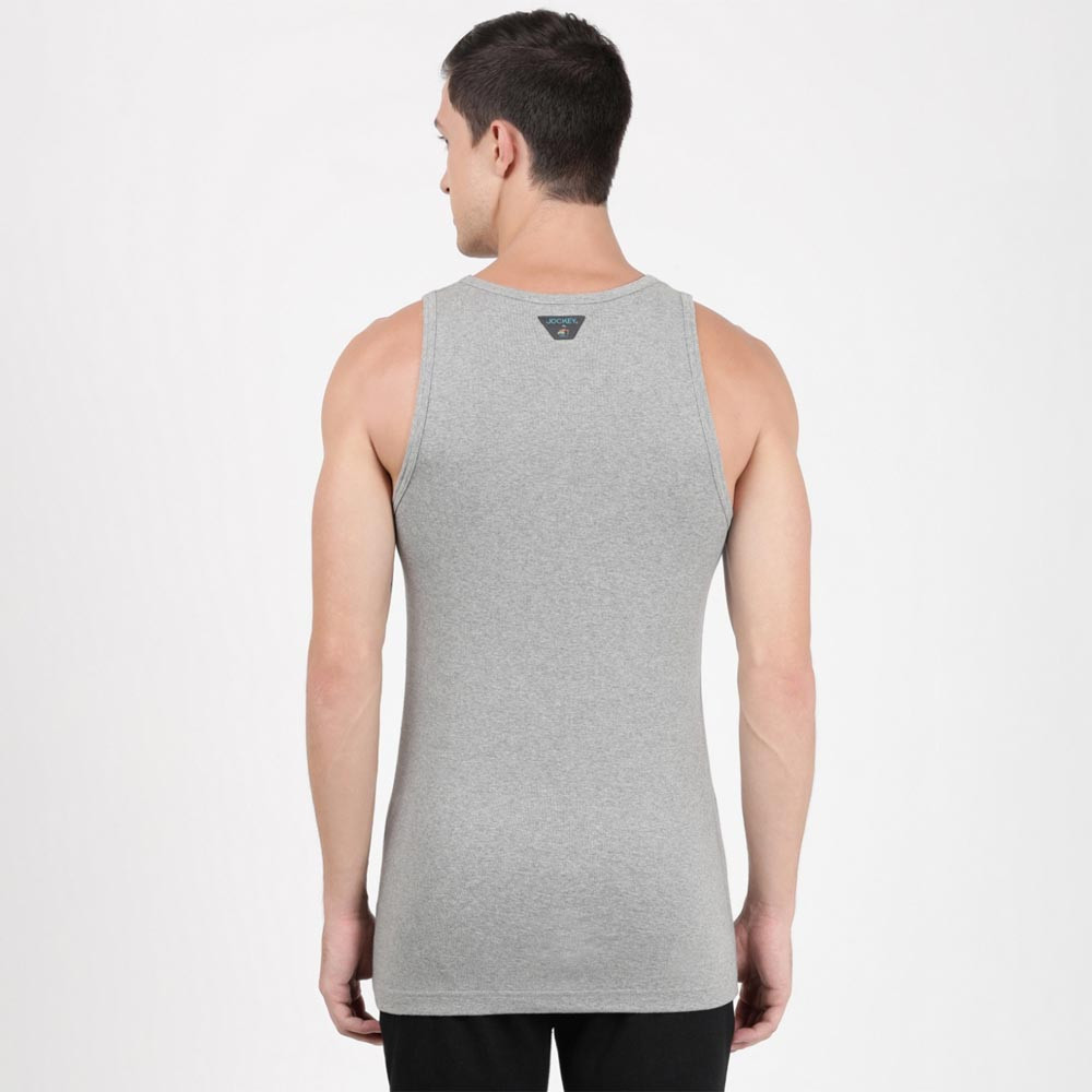 Men Grey Melange Solid Cotton Innerwear Basic Vest