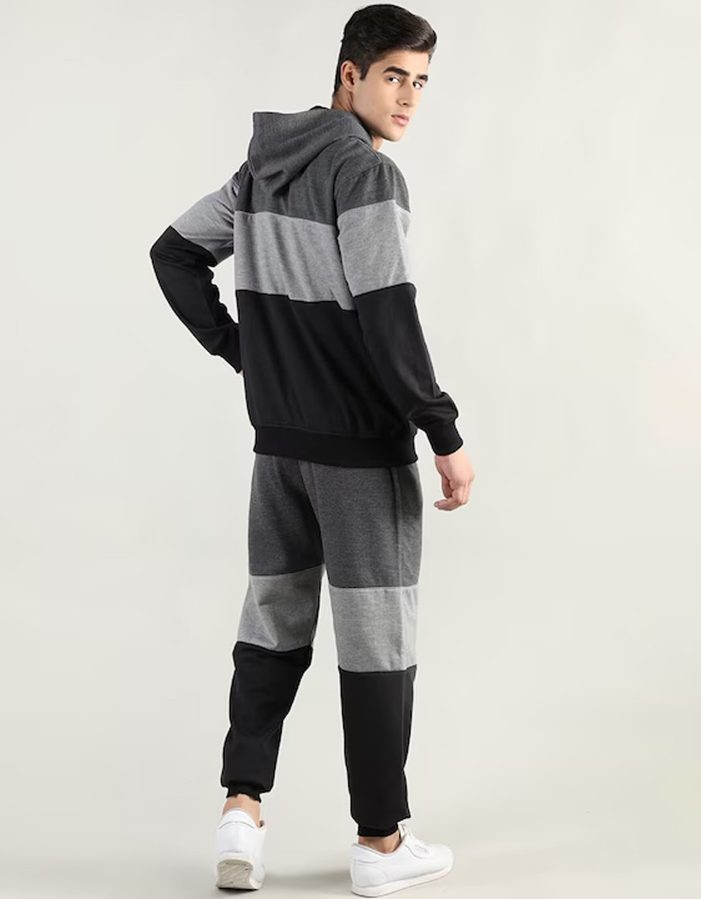 Men Grey & Black Colourblocked Tracksuits