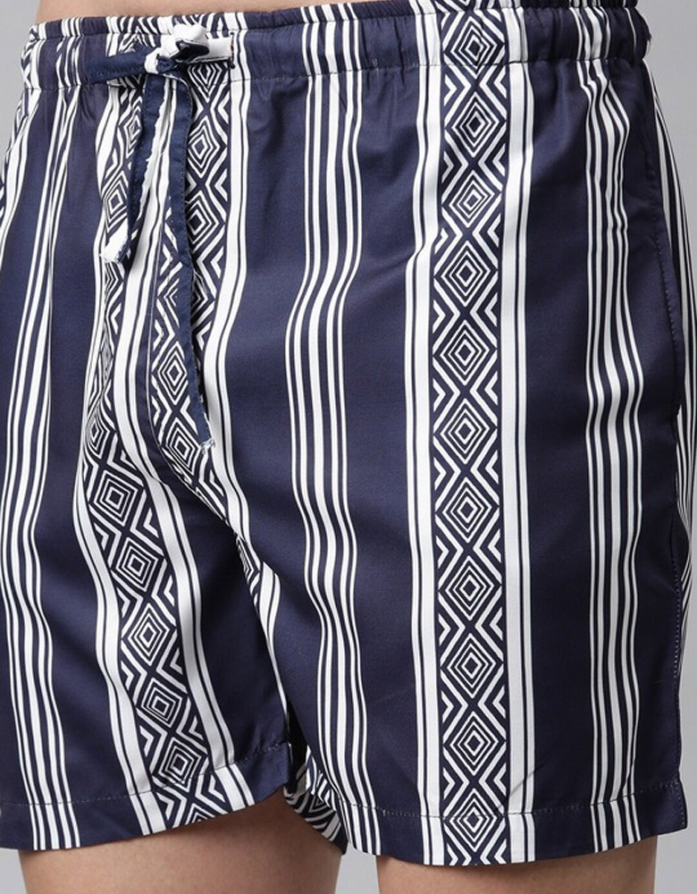 Men Blue & White Striped Night suit