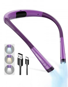 LED Neck Reading Light, Book Light for Reading in Bed, 3 Colors, 6 Brightness Levels, Bendable Arms, Rechargeable, Long Lasting, Perfect for Reading, Knitting, Camping, Repairing