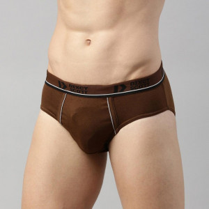 Men Pack Of 3 Grey & Brown Solid Cotton Basic Briefs