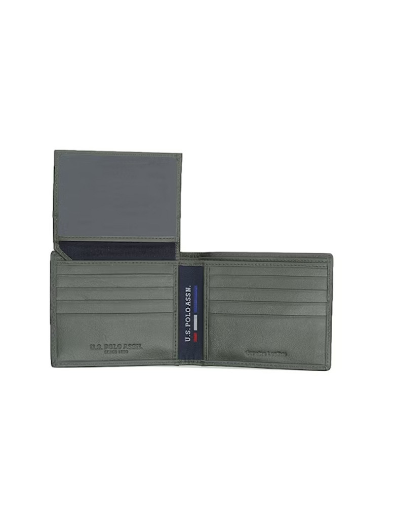 U S Polo Assn Men Olive Green Leather Two Fold Wallet