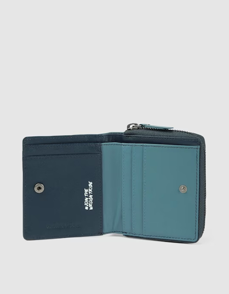 Men Teal Blue Zip Around Wallet