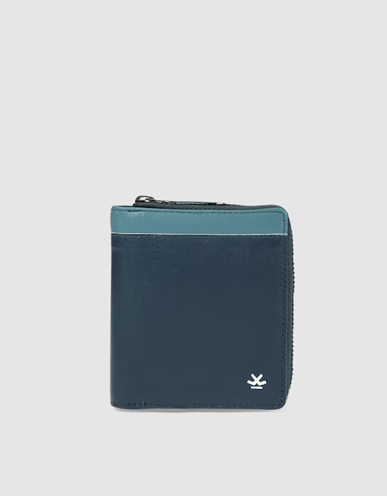 Men Teal Blue Zip Around Wallet