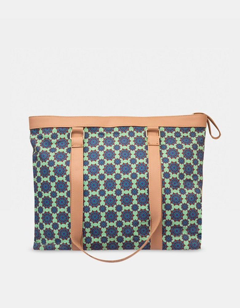 Green & Blue Floral Printed Tote Bag