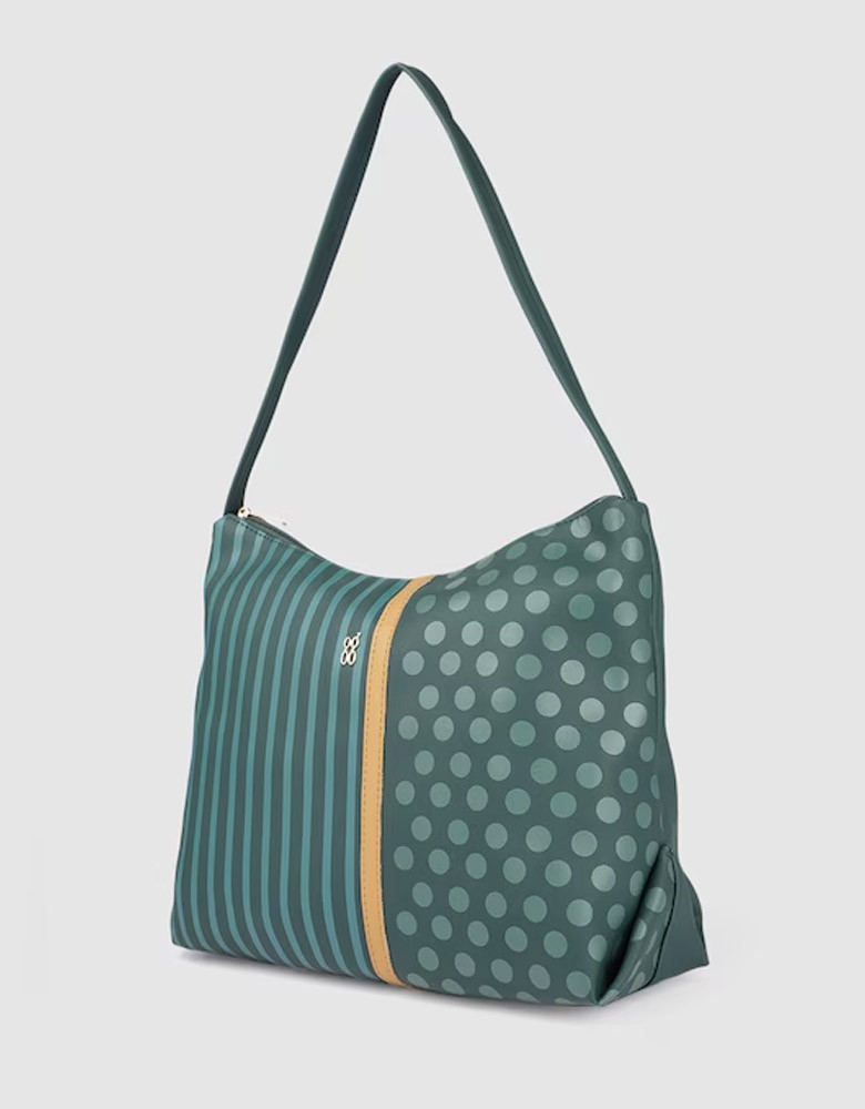 Teal Geometric Printed Structured Shoulder Bag