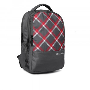 Unisex Grey & Red Geometric Backpack