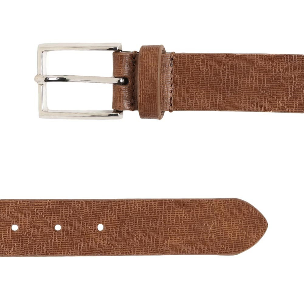 Men Tan Brown Textured Leather Belt