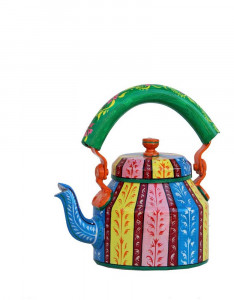 Hand Painted Designer Aluminium Kettle for Tea/Coffee, Home Décor& Gift Purpose. Capacity 1 L, Size 8.5"x5.5"x8.5"(IHK5064)