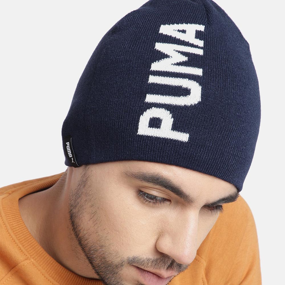 Unisex Navy Blue Essential Classic Cuffless Self Design Beanie