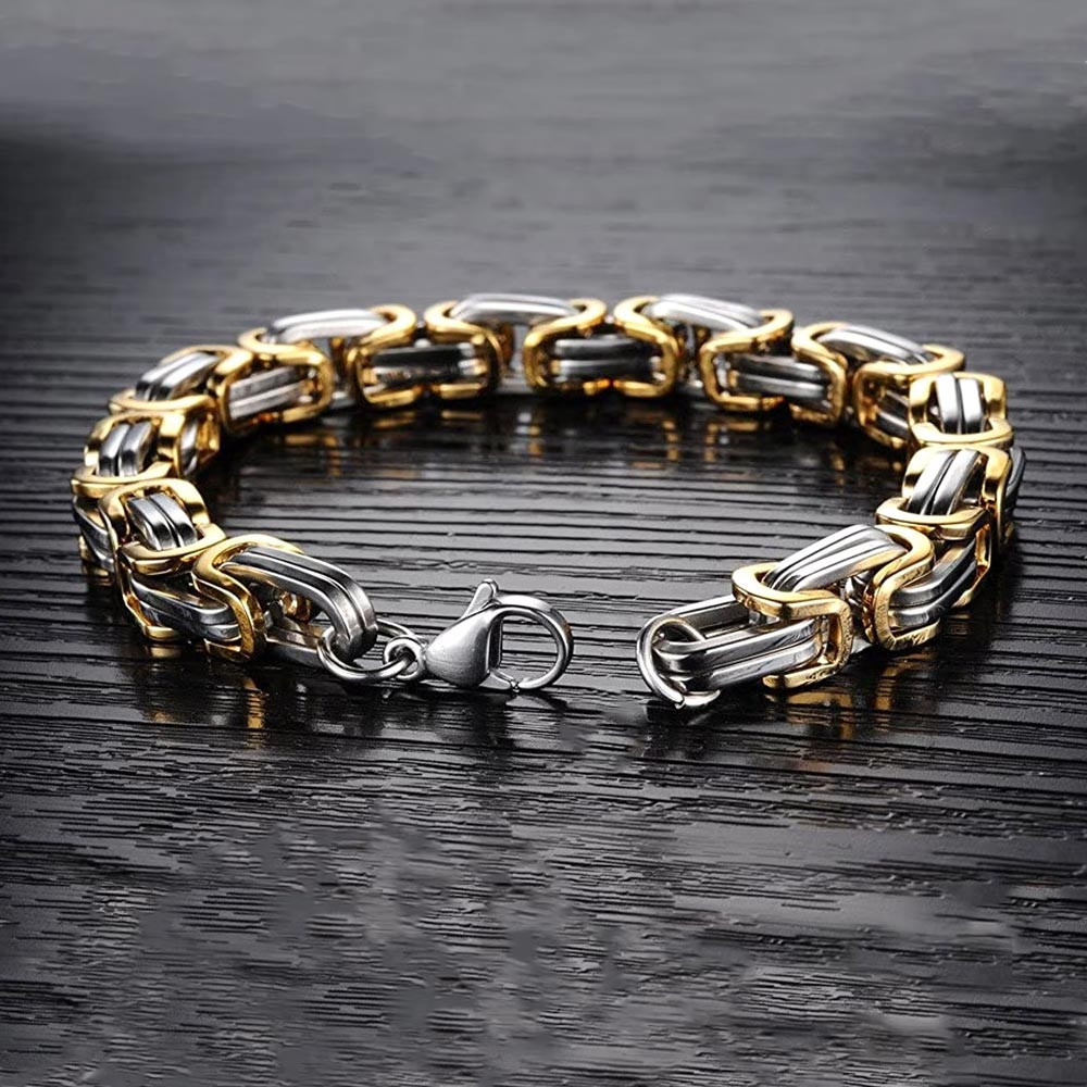 Men Silver-Toned & Gold-Toned Stainless Steel Bracelet