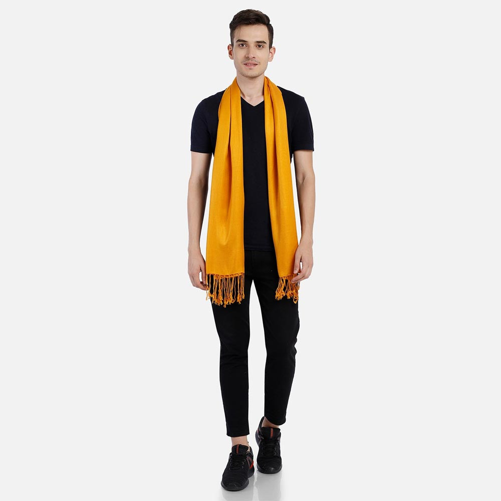 Men Mustard Yellow Woven Design Stole