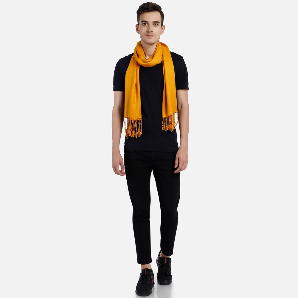 Men Mustard Yellow Woven Design Stole