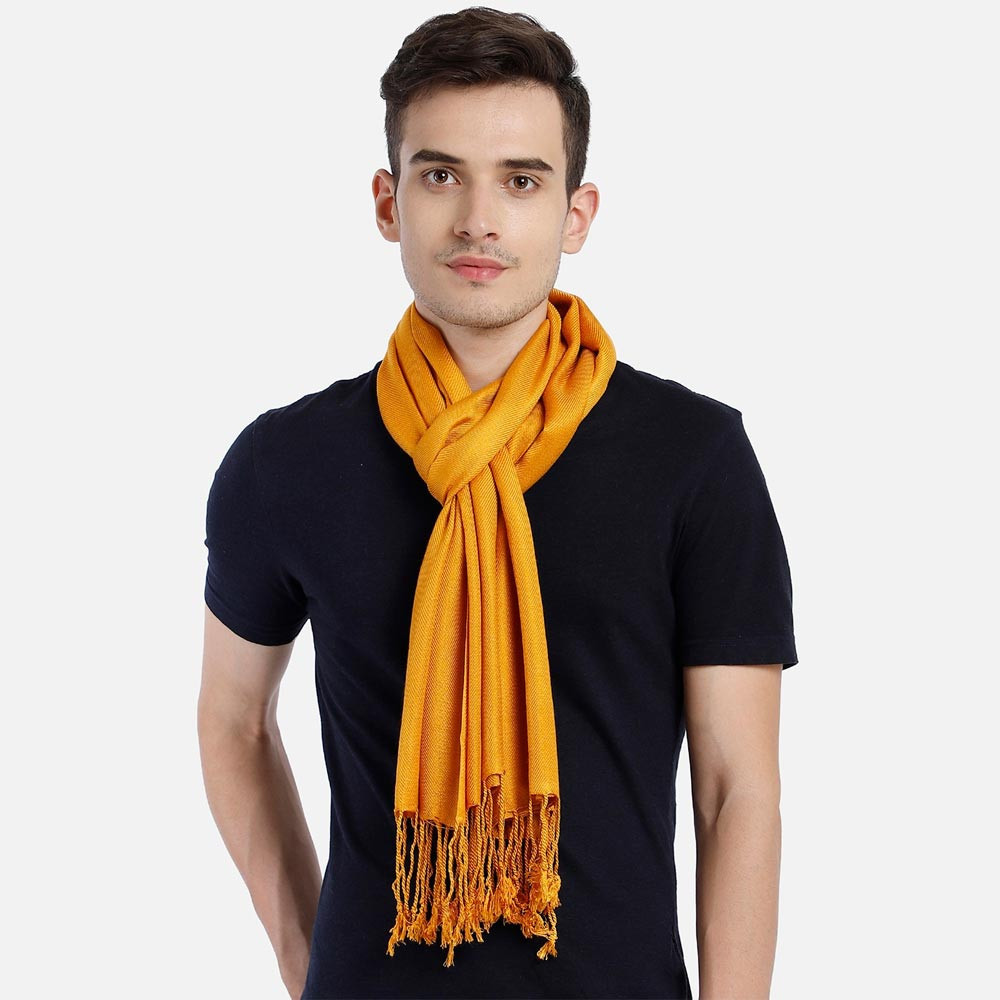 Men Mustard Yellow Woven Design Stole