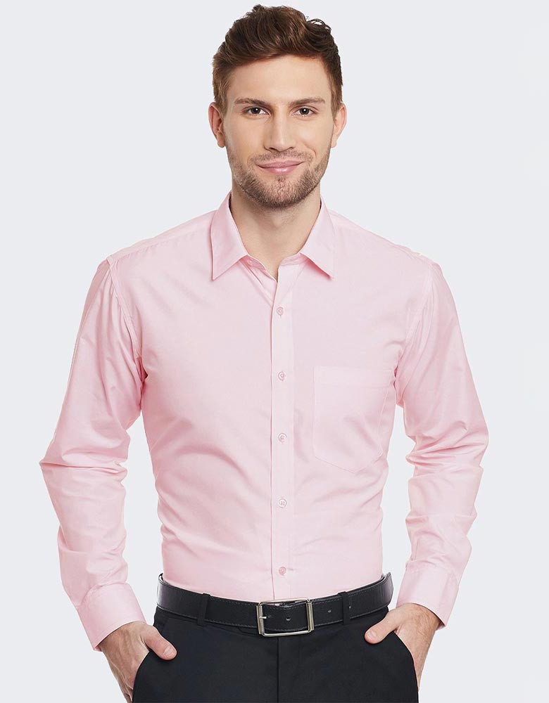 Men Pink Slim Fit Solid Formal Shirt