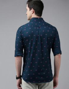 U S Polo Assn Men Navy Blue Animal Printed Pure Cotton Casual Shirt