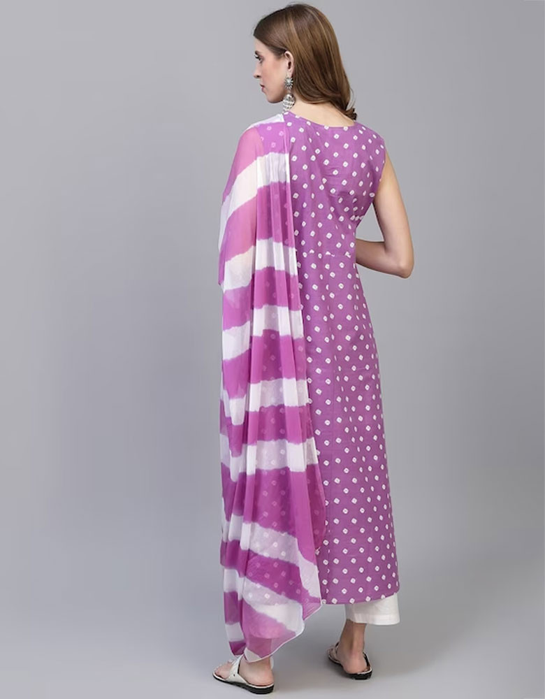 Women Purple Geometric Printed Kurta with Dupatta