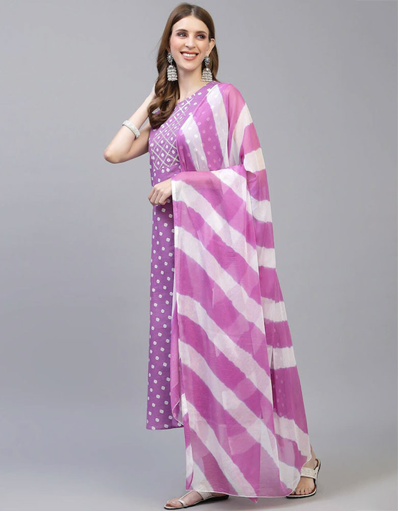 Women Purple Geometric Printed Kurta with Dupatta