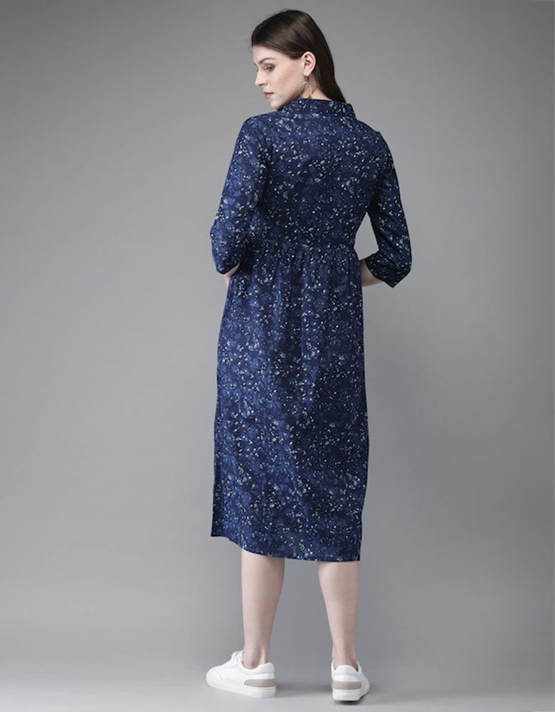 Women Navy Blue Printed A-Line Kurta